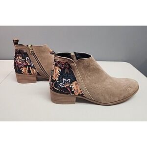 Inkkas Yuuki Floral Beige Suede Bootie Womens 11  Western Boho Hippie Cowboy